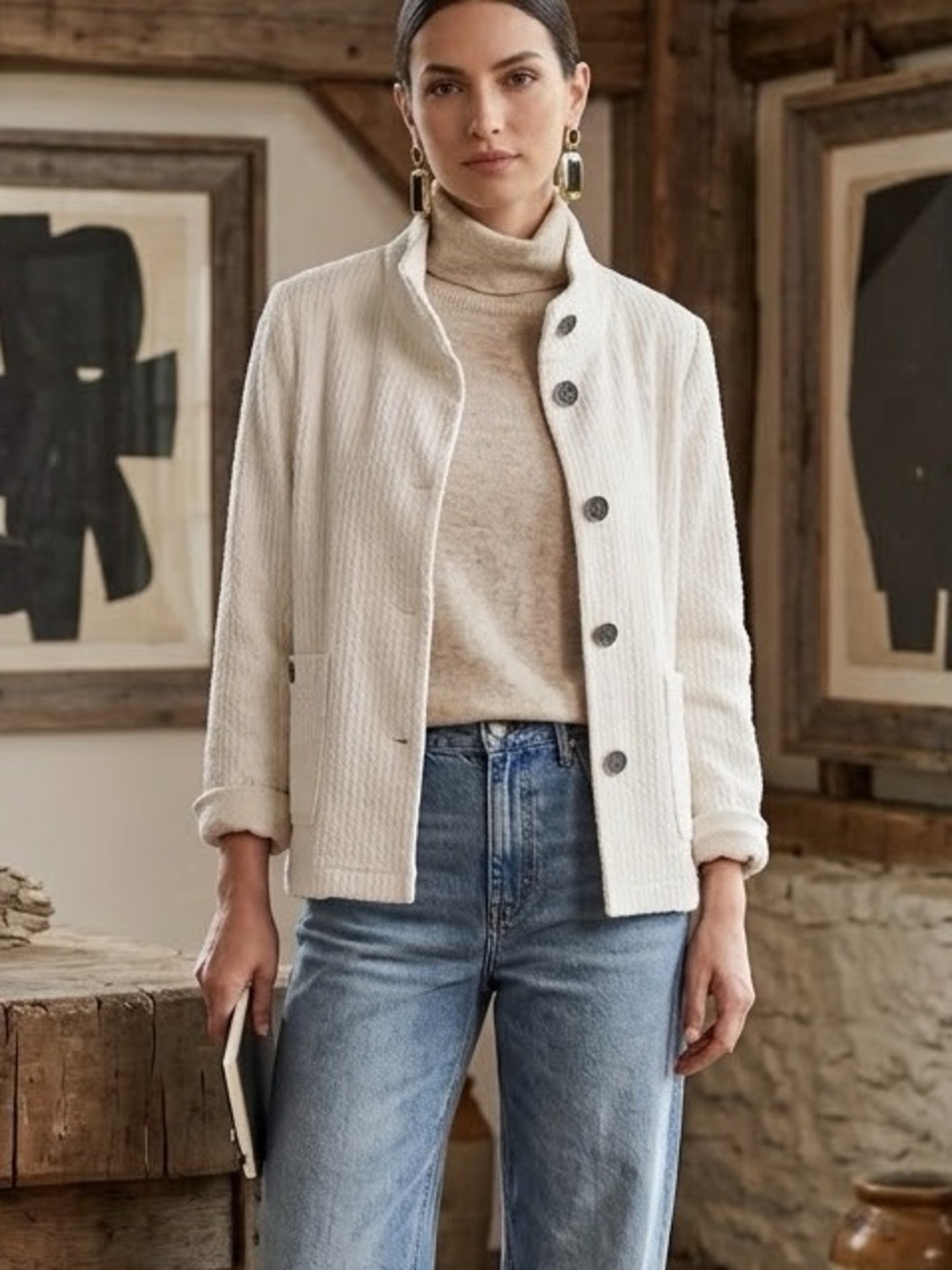 Habitat Ivory Corduroy Textured Funnel Neck Shirt Jacket Shacket L